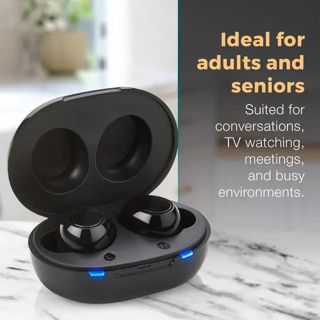 Alt view image 6 of 7 - Digital Hearing Amplifier - Next Generation in The Ear Personal Sound Device w/Noise Reduction - Rechargeable ITE 2 Piece Set, Portable Charging Case Sound Assist for Adults and Seniors, Black