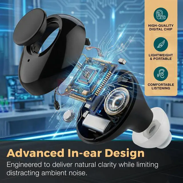 Alt view image 7 of 7 - Digital Hearing Amplifier - Next Generation in The Ear Personal Sound Device w/Noise Reduction - Rechargeable ITE 2 Piece Set, Portable Charging Case Sound Assist for Adults and Seniors, Black
