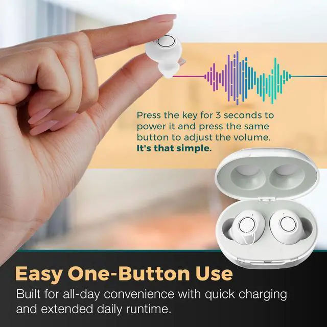 Alt view image 2 of 7 - Digital Hearing Amplifier - Next Generation in The Ear Personal Sound Device w/Noise Reduction - Rechargeable ITE 2 Piece Set, Portable Charging Case Sound Assist for Adults and Seniors, White
