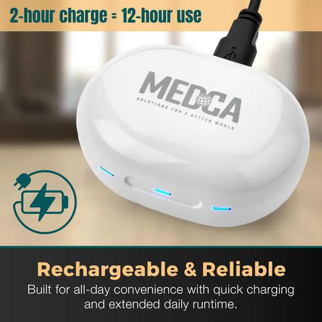 Alt view image 3 of 7 - Digital Hearing Amplifier - Next Generation in The Ear Personal Sound Device w/Noise Reduction - Rechargeable ITE 2 Piece Set, Portable Charging Case Sound Assist for Adults and Seniors, White