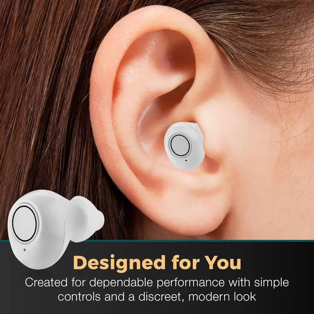 Alt view image 5 of 7 - Digital Hearing Amplifier - Next Generation in The Ear Personal Sound Device w/Noise Reduction - Rechargeable ITE 2 Piece Set, Portable Charging Case Sound Assist for Adults and Seniors, White