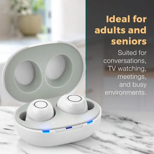 Alt view image 6 of 7 - Digital Hearing Amplifier - Next Generation in The Ear Personal Sound Device w/Noise Reduction - Rechargeable ITE 2 Piece Set, Portable Charging Case Sound Assist for Adults and Seniors, White