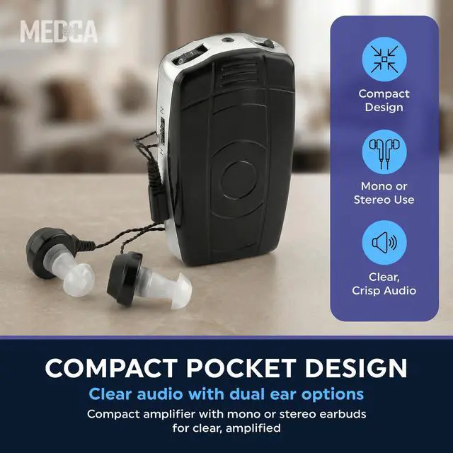 Alt view image 2 of 7 - Digital Personal Sound and Voice Amplifier - Pocket Sound by MEDca with Single Ear and Double Ear Headphone Earbuds with Microphones The Best Hearing for Adults or Listening Device