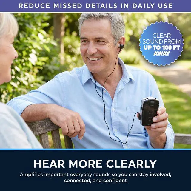 Alt view image 3 of 7 - Digital Personal Sound and Voice Amplifier - Pocket Sound by MEDca with Single Ear and Double Ear Headphone Earbuds with Microphones The Best Hearing for Adults or Listening Device