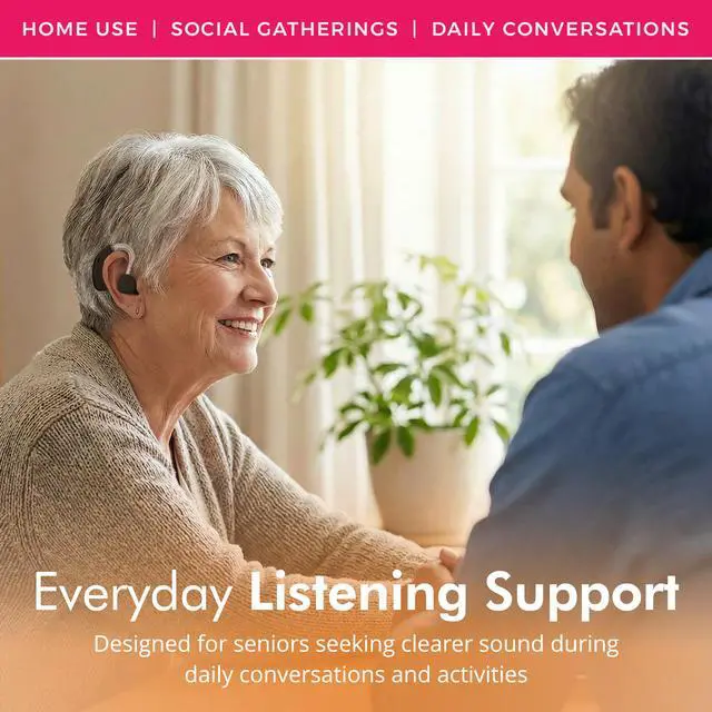 Alt view image 3 of 7 - Digital Hearing Amplifiers - Set of 2 Small BTE Sound Amplifiers, a Behind The Ear Personal Amplification Device and Sound Enhancer Aids with Noise Reducing Feature for Adults, Seniors & Women, Black