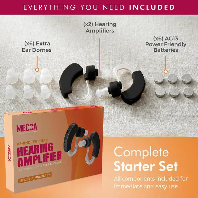 Alt view image 7 of 7 - Digital Hearing Amplifiers - Set of 2 Small BTE Sound Amplifiers, a Behind The Ear Personal Amplification Device and Sound Enhancer Aids with Noise Reducing Feature for Adults, Seniors & Women, Black