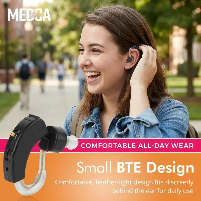 Alt view image 4 of 7 - Digital Hearing Amplifiers - Set of 2 Small BTE Sound Amplifiers, a Behind The Ear Personal Amplification Device and Sound Enhancer Aids with Noise Reducing Feature for Adults, Seniors & Women, Black