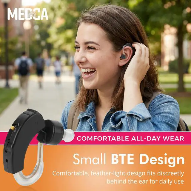 Alt view image 4 of 7 - Digital Hearing Amplifiers - Set of 2 Small BTE Sound Amplifiers, a Behind The Ear Personal Amplification Device and Sound Enhancer Aids with Noise Reducing Feature for Adults, Seniors & Women, Black