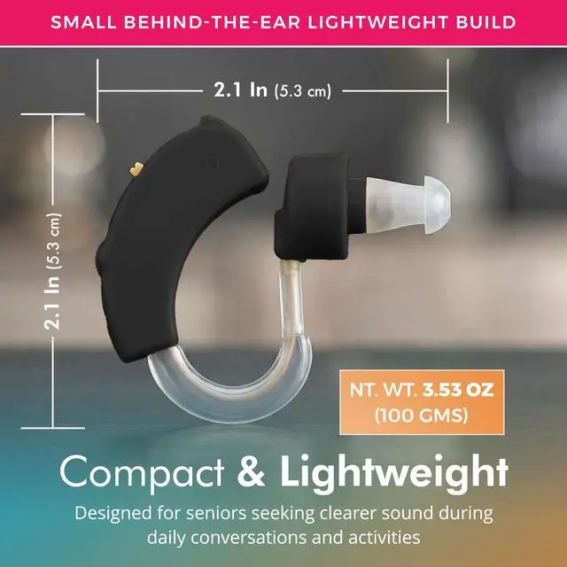 Alt view image 6 of 7 - Digital Hearing Amplifiers - Set of 2 Small BTE Sound Amplifiers, a Behind The Ear Personal Amplification Device and Sound Enhancer Aids with Noise Reducing Feature for Adults, Seniors & Women, Black