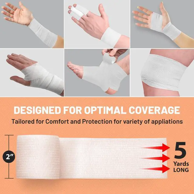 Alt view image 2 of 7 - 6 Pack, Self Adherent Cohesive Tape - 2 x 5 Yards, Self Adhesive Bandage Rolls & Sports Athletic Wrap for Ankle, Wrist, Knee Sprains and Swelling, Vet Wraps in White Color
