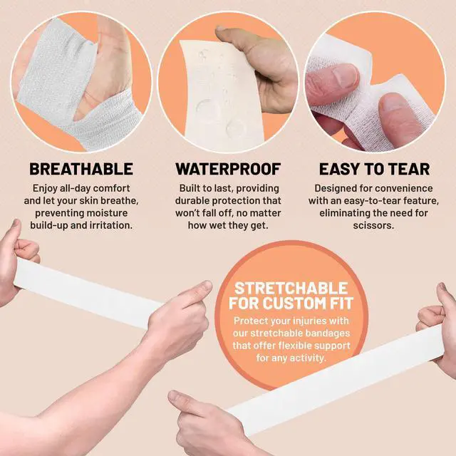 Alt view image 5 of 7 - 6 Pack, Self Adherent Cohesive Tape - 2 x 5 Yards, Self Adhesive Bandage Rolls & Sports Athletic Wrap for Ankle, Wrist, Knee Sprains and Swelling, Vet Wraps in White Color