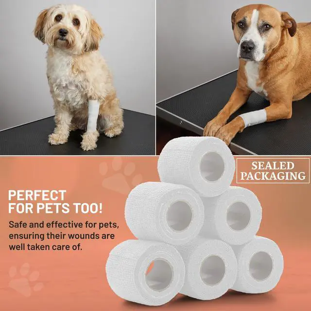 Alt view image 6 of 7 - 6 Pack, Self Adherent Cohesive Tape - 2 x 5 Yards, Self Adhesive Bandage Rolls & Sports Athletic Wrap for Ankle, Wrist, Knee Sprains and Swelling, Vet Wraps in White Color