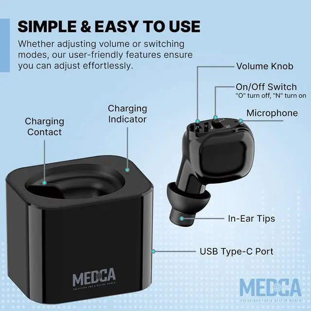 Alt view image 2 of 7 - Digital Hearing Aid Rechargeable - HD Sound Hearing Amplifier for Adults and Seniors w/Charging Base, Intelligent Noise Reduction - Single Hear Assist Unit for Either Right or Left Ear, Black