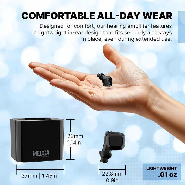 Alt view image 3 of 7 - Digital Hearing Aid Rechargeable - HD Sound Hearing Amplifier for Adults and Seniors w/Charging Base, Intelligent Noise Reduction - Single Hear Assist Unit for Either Right or Left Ear, Black