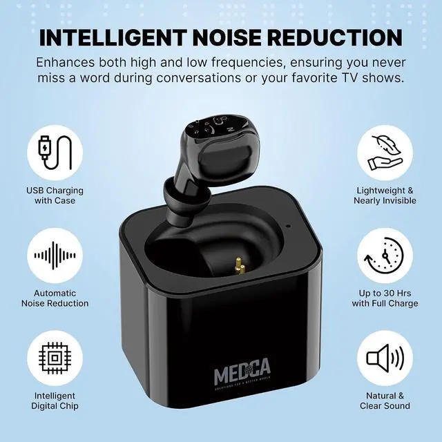 Alt view image 4 of 7 - Digital Hearing Aid Rechargeable - HD Sound Hearing Amplifier for Adults and Seniors w/Charging Base, Intelligent Noise Reduction - Single Hear Assist Unit for Either Right or Left Ear, Black