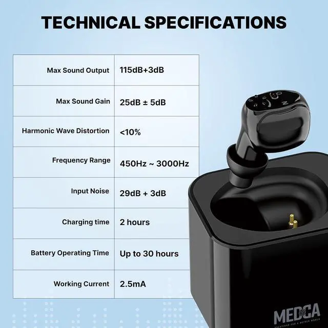 Alt view image 7 of 7 - Digital Hearing Aid Rechargeable - HD Sound Hearing Amplifier for Adults and Seniors w/Charging Base, Intelligent Noise Reduction - Single Hear Assist Unit for Either Right or Left Ear, Black