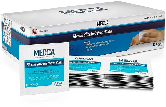 Main image of Alcohol Prep Pads - Box of 400, Saturated 70% Isopropyl Alcohol Wipes, Sterile Antiseptic Wipes Individually Wrapped Moistened Sanitizer Cleaning Swab Pad, 2-Ply Cotton