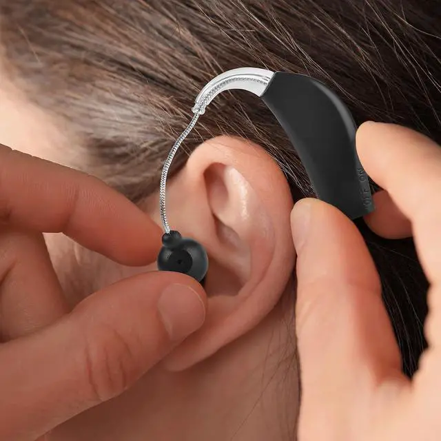 Alt view image 3 of 7 - Digital Hearing Amplifier Set - Personal Sound Amplification Device, Rechargeable All-Day Battery Life Lightweight Behind The Ear BTE Sound and Voice Hearing Amplifiers, MZB-17 - Black