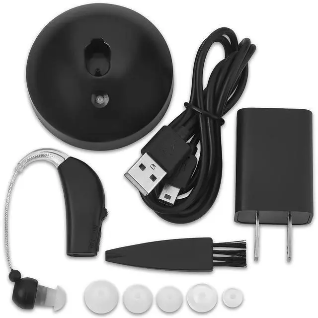 Alt view image 7 of 7 - Digital Hearing Amplifier Set - Personal Sound Amplification Device, Rechargeable All-Day Battery Life Lightweight Behind The Ear BTE Sound and Voice Hearing Amplifiers, MZB-17 - Black