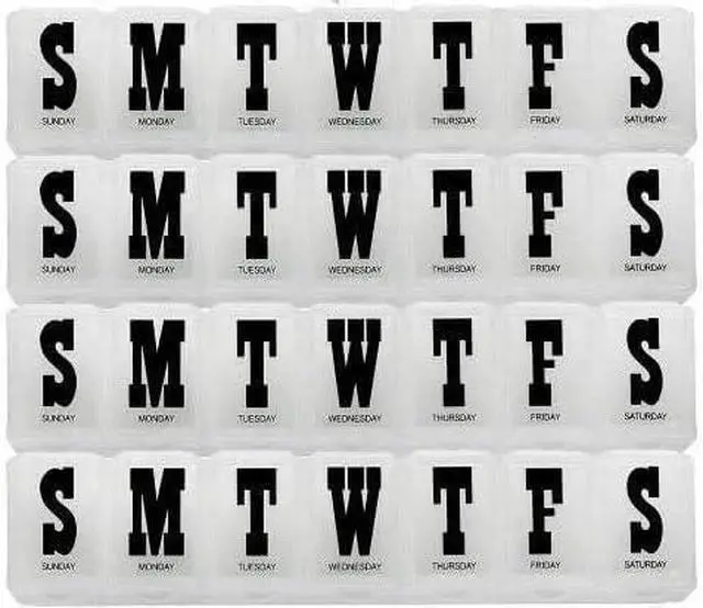 Alt view image 3 of 6 - Pill Organizers - Pack of 4 Bold Letter Weekly Pill Planners for 28 Days Total to Separate Supplements, Fish Oils & Vitamins Daily Medication Reminder for Travel & Purse
