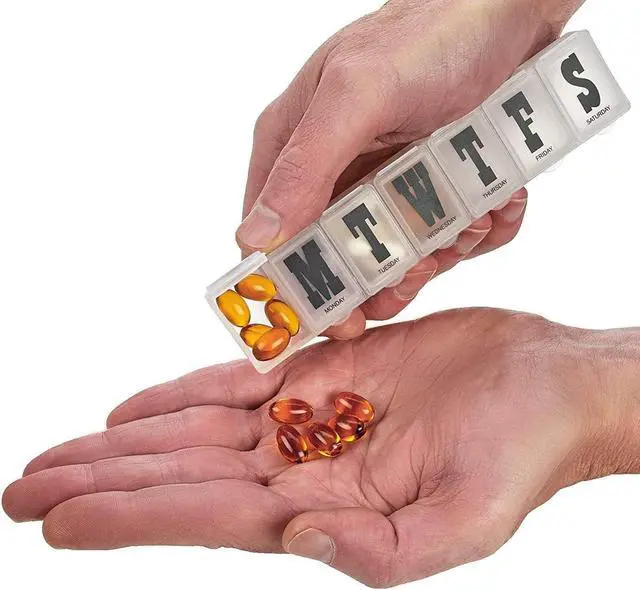 Alt view image 5 of 6 - Pill Organizers - Pack of 4 Bold Letter Weekly Pill Planners for 28 Days Total to Separate Supplements, Fish Oils & Vitamins Daily Medication Reminder for Travel & Purse