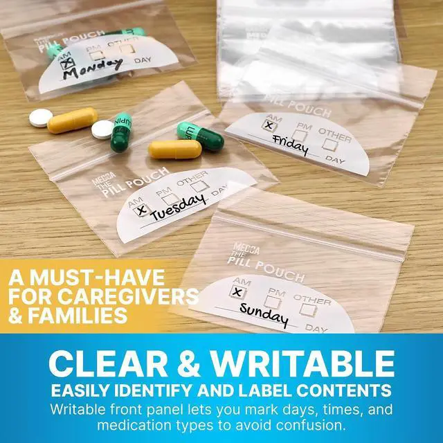 Alt view image 4 of 7 - Pill Bag Pouch, Reusable Plastic Pill Organizer Bags, Size 3 X 2 3 Mil (Pack of 100)