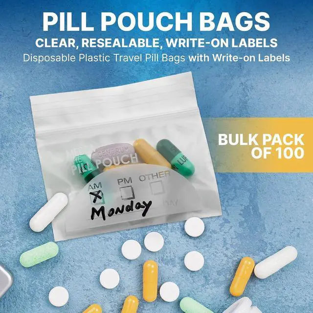 Alt view image 6 of 7 - Pill Bag Pouch, Reusable Plastic Pill Organizer Bags, Size 3 X 2 3 Mil (Pack of 100)