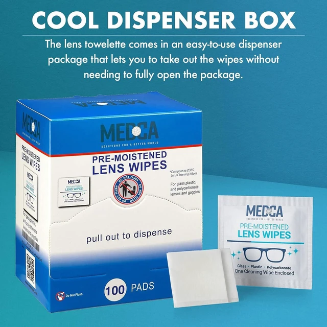 Alt view image 2 of 7 - MEDca Premoistened Lens Cleaning Wipes, 200 Pack, Individually Wrapped Streak-Free Cleaner for Glasses, Cameras and Screens