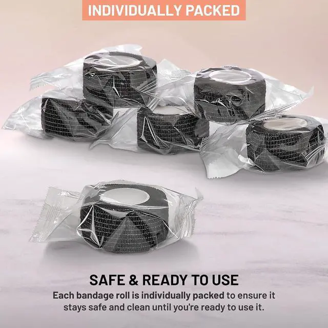 Alt view image 7 of 7 - MEDca Self-Adherent Cohesive Bandage Wrap, 12 Rolls Black, 1 in x 5 Yards Self-Stick Athletic Tape for Sports, First Aid, Wrist, Finger & Medical Support