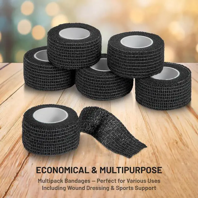 Alt view image 2 of 7 - MEDca Self-Adherent Cohesive Bandage Wrap, 12 Rolls Black, 1 in x 5 Yards Self-Stick Athletic Tape for Sports, First Aid, Wrist, Finger & Medical Support