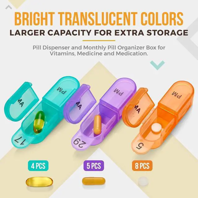 Alt view image 5 of 6 - Monthly Pill Organizer 2 Times a Day, 30 Day Pill Box AM PM, Morning and Night One Month Pill Box Organizer with Daily Removable 31 Day Pill Organizers and Organizing Tray