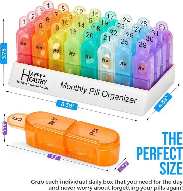 Alt view image 3 of 6 - Monthly Pill Organizer 2 Times a Day, 30 Day Pill Box AM PM, Morning and Night One Month Pill Box Organizer with Daily Removable 31 Day Pill Organizers and Organizing Tray