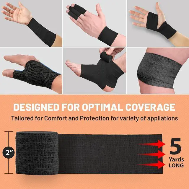 Alt view image 6 of 7 - Self-Adherent Cohesive Bandage - Medical Wrap - 6 Rolls 2 Wide x 5 Yards Sports Tape for Medical Use, Sports, First Aid and HelpsHelp Protect Skin