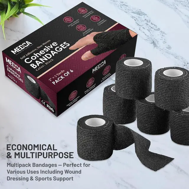 Alt view image 7 of 7 - Self-Adherent Cohesive Bandage - Medical Wrap - 6 Rolls 2 Wide x 5 Yards Sports Tape for Medical Use, Sports, First Aid and HelpsHelp Protect Skin