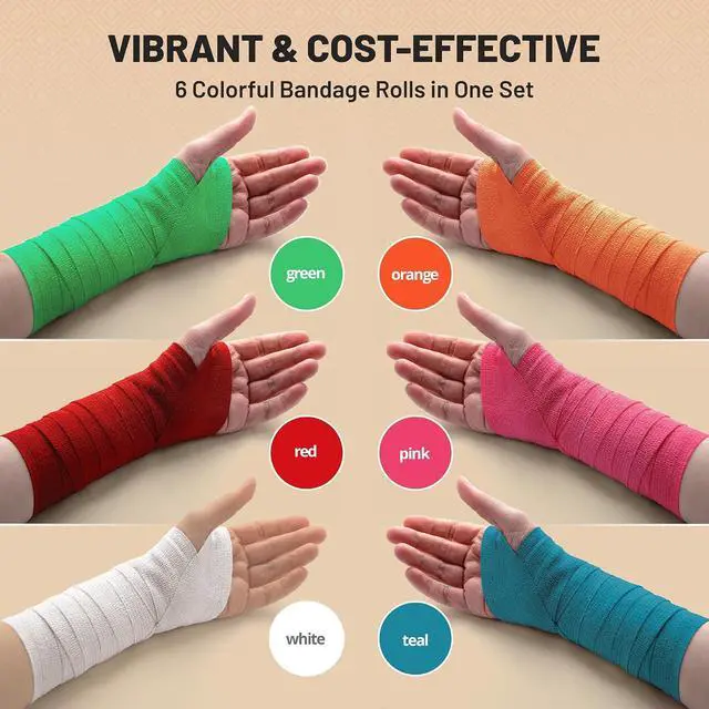Alt view image 5 of 7 - 6 Pack, Self Adherent Cohesive Tape - 2" x 5 Yards, Self Adhesive Bandage Rolls & Sports Athletic Wrap for Ankle, Wrist, Knee Sprains and Swelling, Vet Wraps in Assorted Neon Colors - FDA Approved