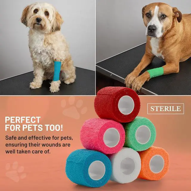 Alt view image 3 of 7 - 6 Pack, Self Adherent Cohesive Tape - 2" x 5 Yards, Self Adhesive Bandage Rolls & Sports Athletic Wrap for Ankle, Wrist, Knee Sprains and Swelling, Vet Wraps in Assorted Neon Colors - FDA Approved