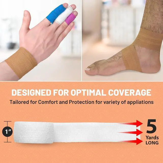 Alt view image 5 of 7 - Self Adherent Cohesive Wrap Bandages - (Pack of 12 Rolls) 1 Inch X 5 Yards with Strong Elastic and Colourful First Aid Tape for Sprain Swelling and Soreness on Wrist and Ankle (Rainbow Color)