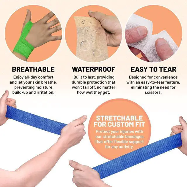 Alt view image 2 of 7 - Self Adherent Cohesive Wrap Bandages - (Pack of 12 Rolls) 1 Inch X 5 Yards with Strong Elastic and Colourful First Aid Tape for Sprain Swelling and Soreness on Wrist and Ankle (Rainbow Color)