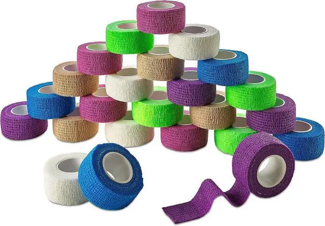 Main image of MEDca Self Adherent Cohesive Wrap Bandages 1 Inch X 5 Yards 24 Count with Strong Elastic and Colorful First Aid Tape for Sprain Swelling and Soreness on Wrist and Ankle (Rainbow Color)