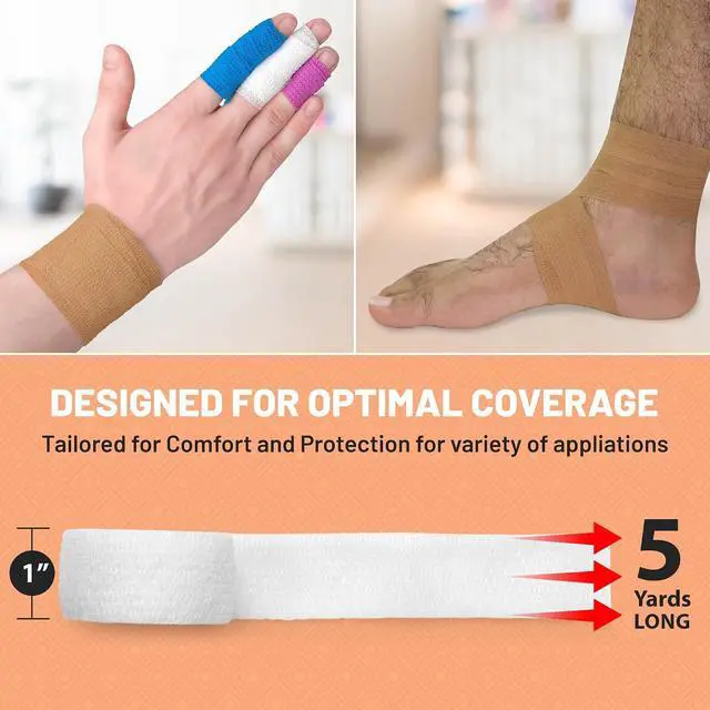 Alt view image 5 of 7 - MEDca Self Adherent Cohesive Wrap Bandages 1 Inch X 5 Yards 24 Count with Strong Elastic and Colorful First Aid Tape for Sprain Swelling and Soreness on Wrist and Ankle (Rainbow Color)