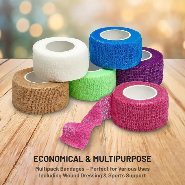 Alt view image 6 of 7 - MEDca Self Adherent Cohesive Wrap Bandages 1 Inch X 5 Yards 24 Count with Strong Elastic and Colorful First Aid Tape for Sprain Swelling and Soreness on Wrist and Ankle (Rainbow Color)