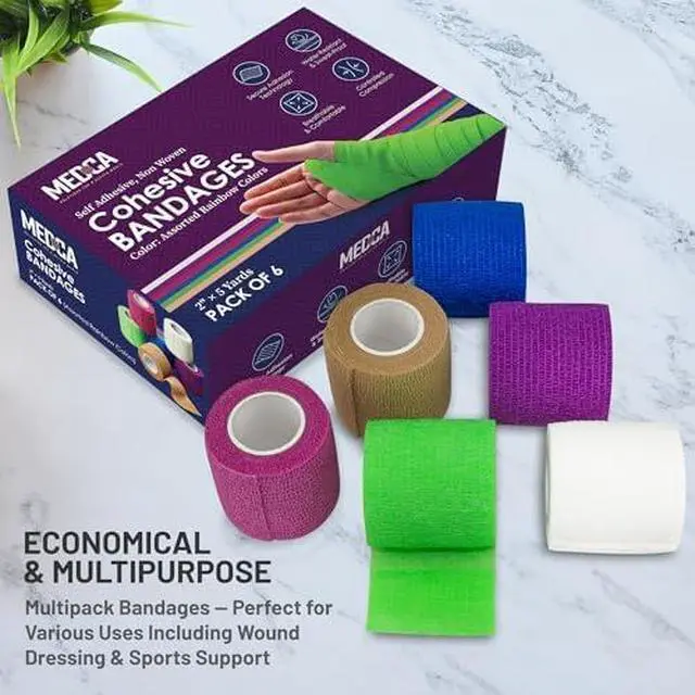 Alt view image 7 of 7 - MEDca Self Adherent Cohesive Wrap Bandages 2 Inches X 5 Yards 6 Count, (Rainbow Color)