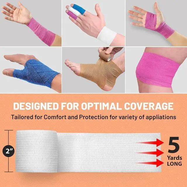 Alt view image 3 of 7 - MEDca Self Adherent Cohesive Wrap Bandages 2 Inches X 5 Yards 6 Count, (Rainbow Color)