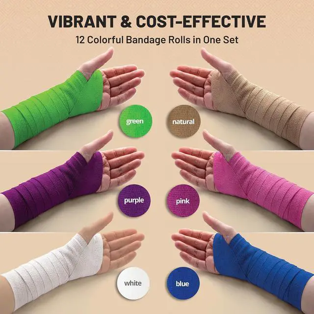 Alt view image 2 of 7 - MEDca Self Adherent Cohesive Wrap Bandages 2 Inches X 5 Yards 6 Count, (Rainbow Color)