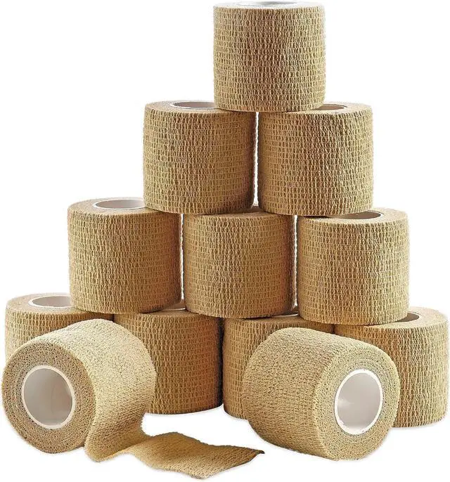 Main image of MEDca Self Adherent Cohesive Wrap Bandages 2 Inches X 5 Yards 12 Count with Strong Elastic First Aid Tape for Sprain Swelling and Soreness on Wrist and Ankle (Skin Color)