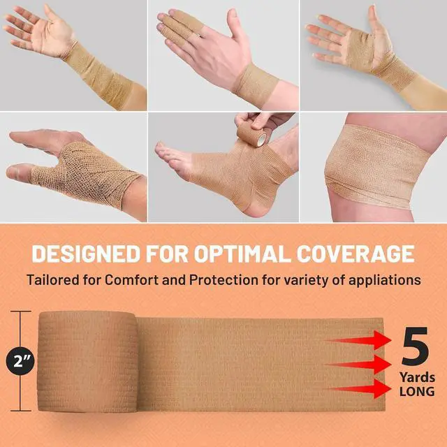 Alt view image 6 of 7 - Medca Non Woven Cohesive Wrap Self Adherent Bandages, 2-Inch x 5 Yards, (Pack of 6)