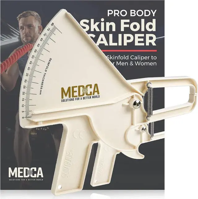 Alt view image 5 of 7 - MEDca Pro Body Fat Caliper, Skinfold Measuring Tool with Body Fat Chart & Instructions, White