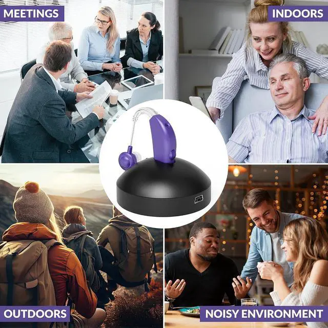 Alt view image 7 of 7 - Digital Hearing Aid Amplifier Set - Rechargeable Behind the Ear Personal Sound Amplification Device - for Adults and Seniors with All-Day Battery Life, (Single Unit, Purple)
