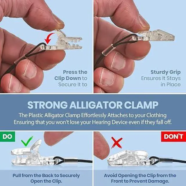 Alt view image 3 of 6 - Hearing Aid Clip - Protective Holder with Anti Lost Lanyard Cord - Rope with Loops and Clip and Security Clip Ideal for Behind the Ear Hearing Aids and Personal Sound Amplifiers
