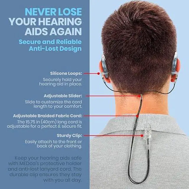 Alt view image 5 of 6 - Hearing Aid Clip - Protective Holder with Anti Lost Lanyard Cord - Rope with Loops and Clip and Security Clip Ideal for Behind the Ear Hearing Aids and Personal Sound Amplifiers
